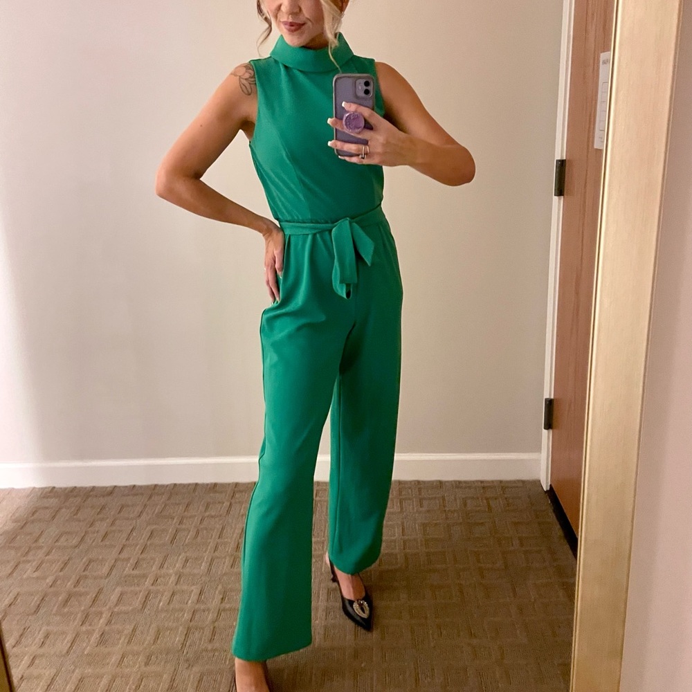 Marina cowl neck waist tie jumpsuit in green